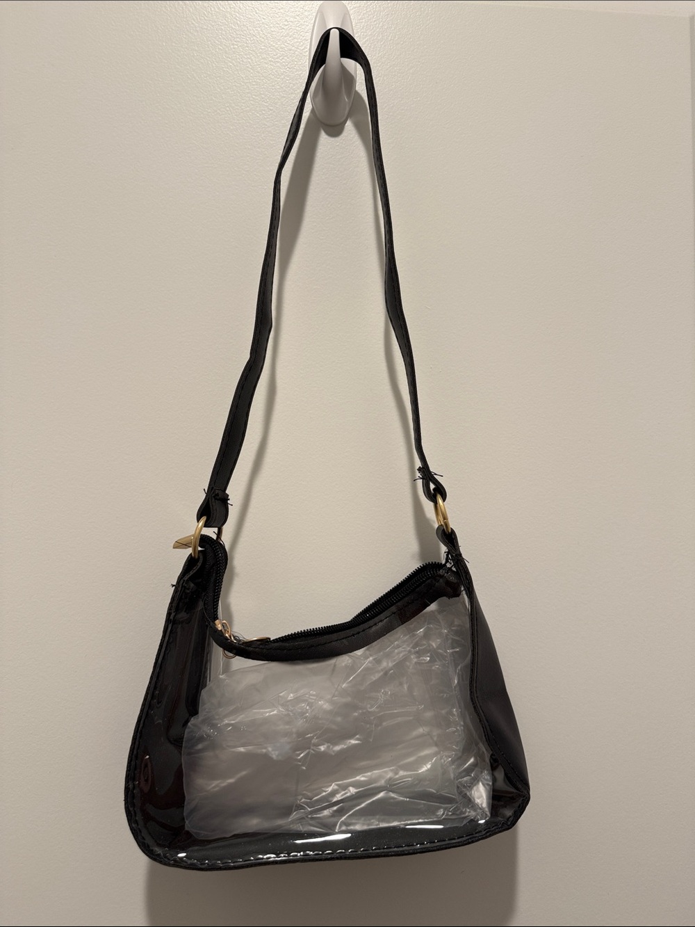 Clear Black Shoulder Bag - Sleek Transparent Design - Stadium Eligible Bag